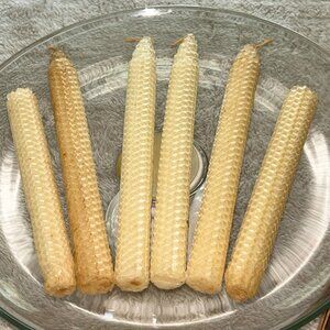 6 Handrolled Beeswax Candles,  Two 7-1/4" Used, Four 9-1/2" New Natural Color